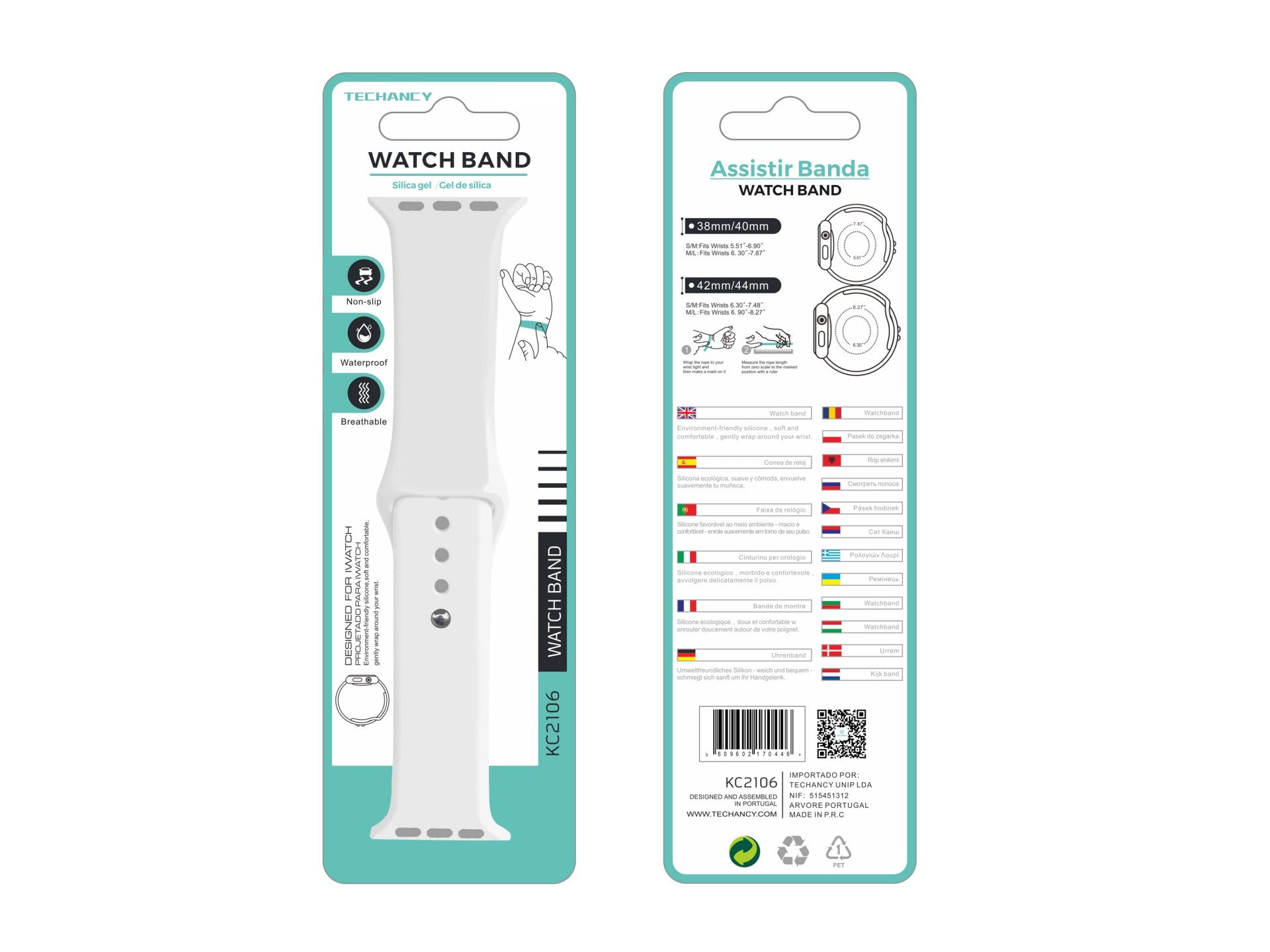 Techancy Pulseira De Silicone Branca KC2106, Compatível Com Apple Watch 42/44/45/49Mm, Material De Silicone, Macio E Confortável.