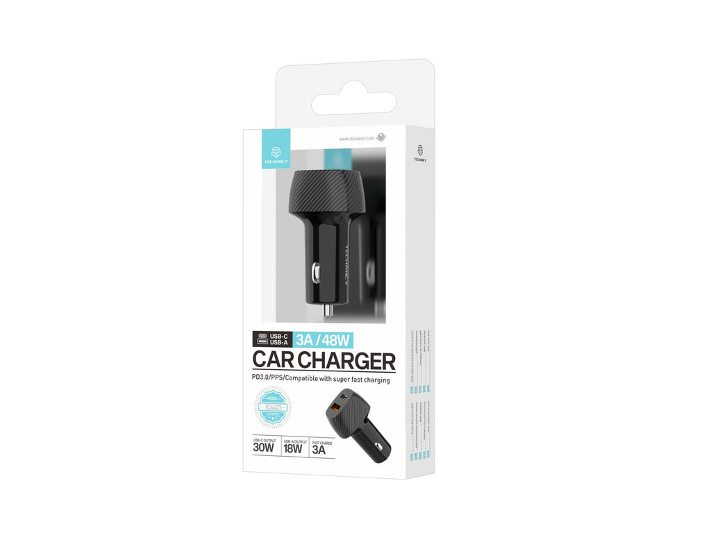 Techancy Carregador Deautomóvel48w  TC6432, Carregamento Rápido Pd3.0 De Porta Dupla Usb-A+Usb-C, Preto