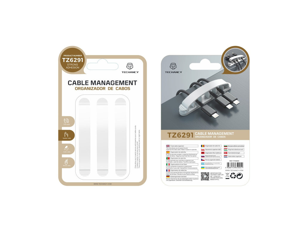 Suporte para cabos Techancy, TZ6291, embalagem com 3 unidades, prático para abrir e fechar para guardar cabos, branco