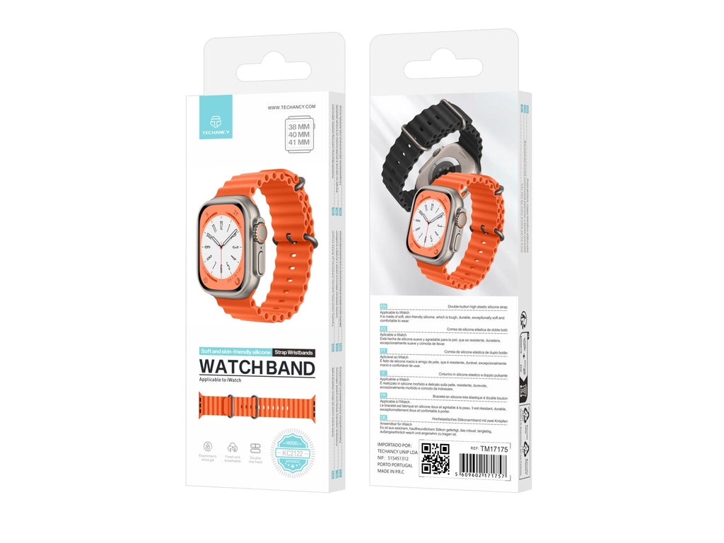 Techancy Bracelete De Silicone Laranja KC2122, Compatível Com Apple Watch 38 Mm/40 Mm/41 Mm, Material De Silicone Macio