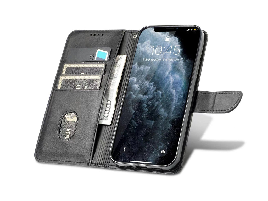 Capa flip em couro para telemóvel com 3 ranhuras para cartões, KX5600, função suporte e proteção contra quedas, compatível com iPhone 7/8 Plus, Preto