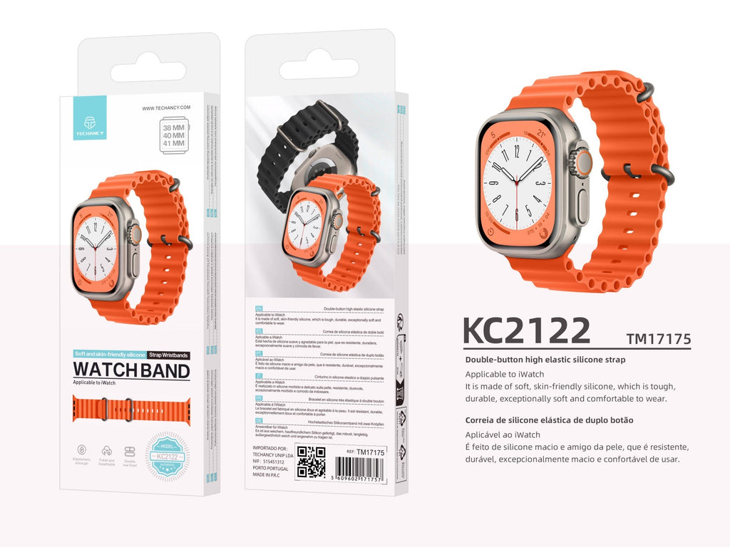 Techancy Bracelete De Silicone Laranja KC2122, Compatível Com Apple Watch 38 Mm/40 Mm/41 Mm, Material De Silicone Macio