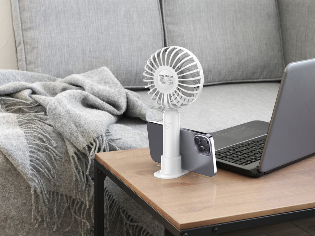 Techancy Ventoinha Portátil De Mão Branca KL7300, Ajustável A 3 Velocidades, Com Suporte Para Utilização Em Secretária