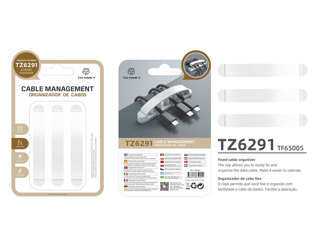 Suporte para cabos Techancy, TZ6291, embalagem com 3 unidades, prático para abrir e fechar para guardar cabos, branco