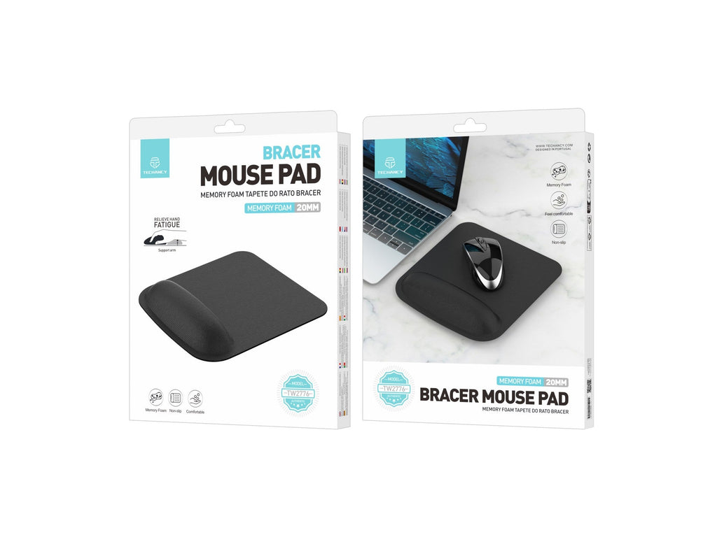 Techancy Tapete de Rato Preto TW2776, espuma de memória 20mm, apoio ergonômico para pulso, conforto e alívio de fadiga