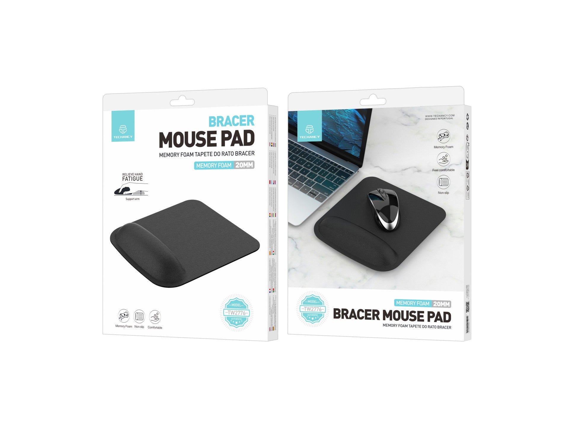 Techancy Tapete de Rato Preto TW2776, espuma de memória 20mm, apoio ergonômico para pulso, conforto e alívio de fadiga