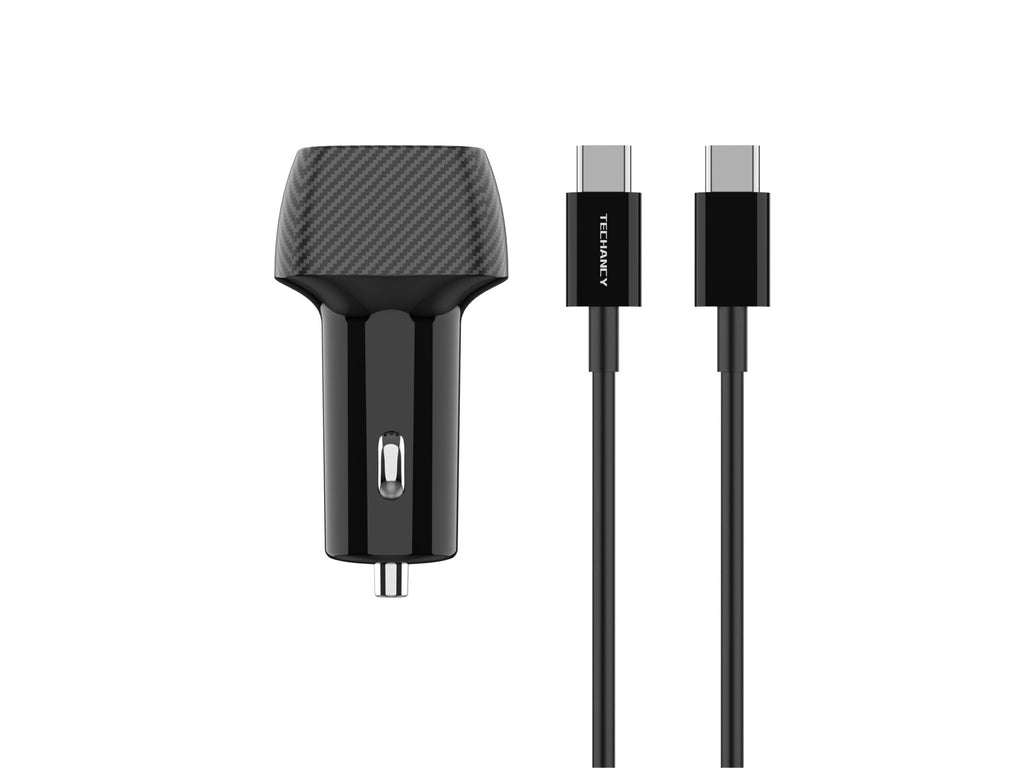 Techancy Carregador De Automóvel De Porta Dupla 48w Usb+Usb-C Pd3.0 TC6432 Com Cabo Preto De 1m/60w Tipo-C Para Tipo-C