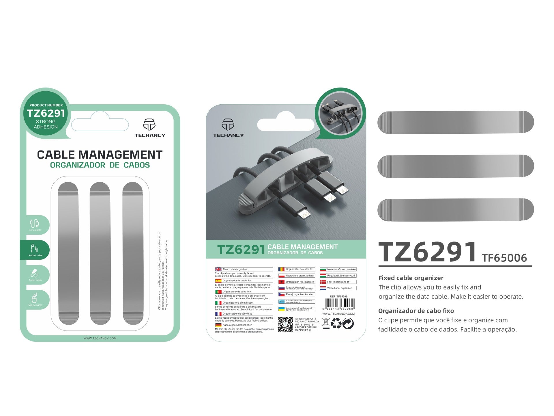 Suporte para abraçadeiras Techancy, TZ6291, embalagem com 3 unidades, prático para abrir e fechar para guardar cabos, cinzento