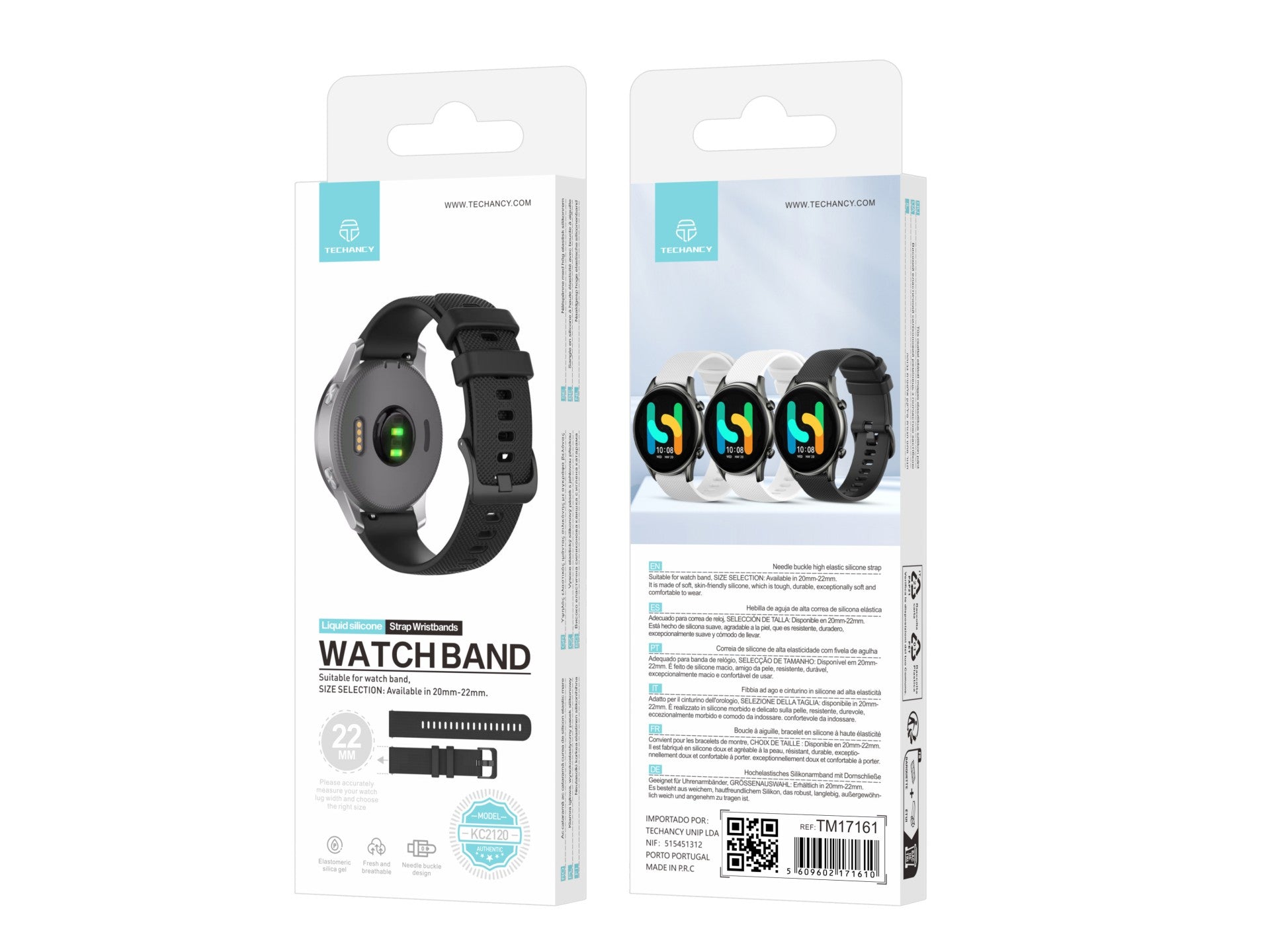 Techancy Pulseira De Relógio Inteligente Preta De 22mm KC2120, Compatível Com Samsung Galaxy Watch/Huawei Watch