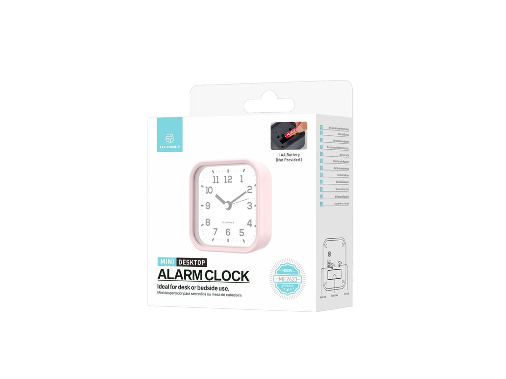 Techancy Mini despertador de mesa ME2623 silencioso números grandes espelho HD corpo ABS portátil para quarto e secretária cor rosa