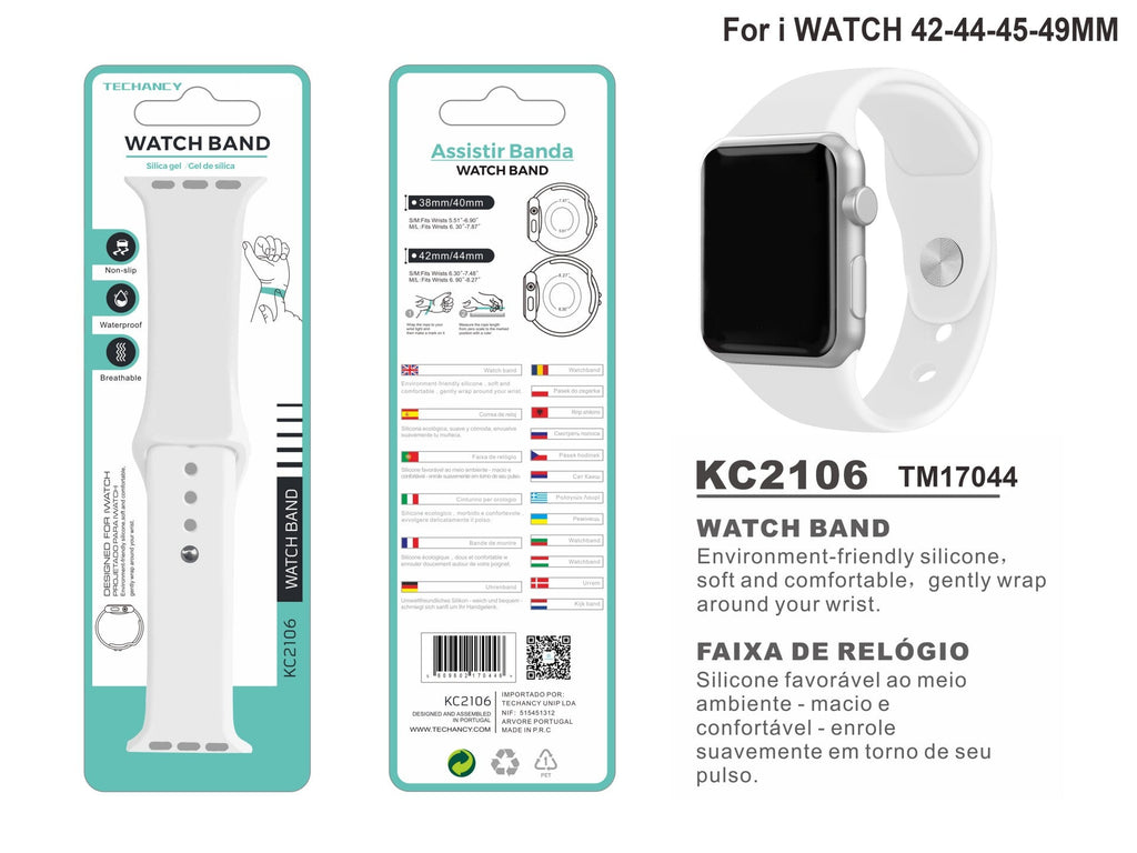Techancy Pulseira De Silicone Branca KC2106, Compatível Com Apple Watch 42/44/45/49Mm, Material De Silicone, Macio E Confortável.