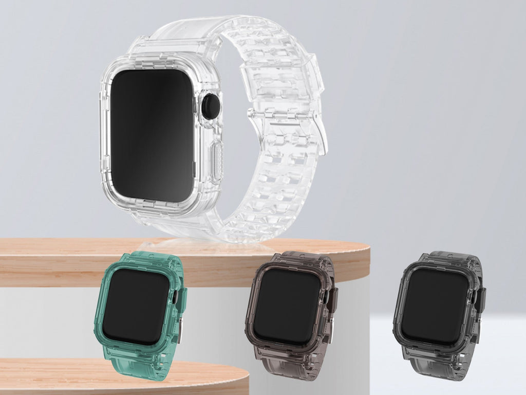 Pulseira de silicone para relógio Techancy, KC2111, compatível com Apple Watch 42-44 mm, cor transparente
