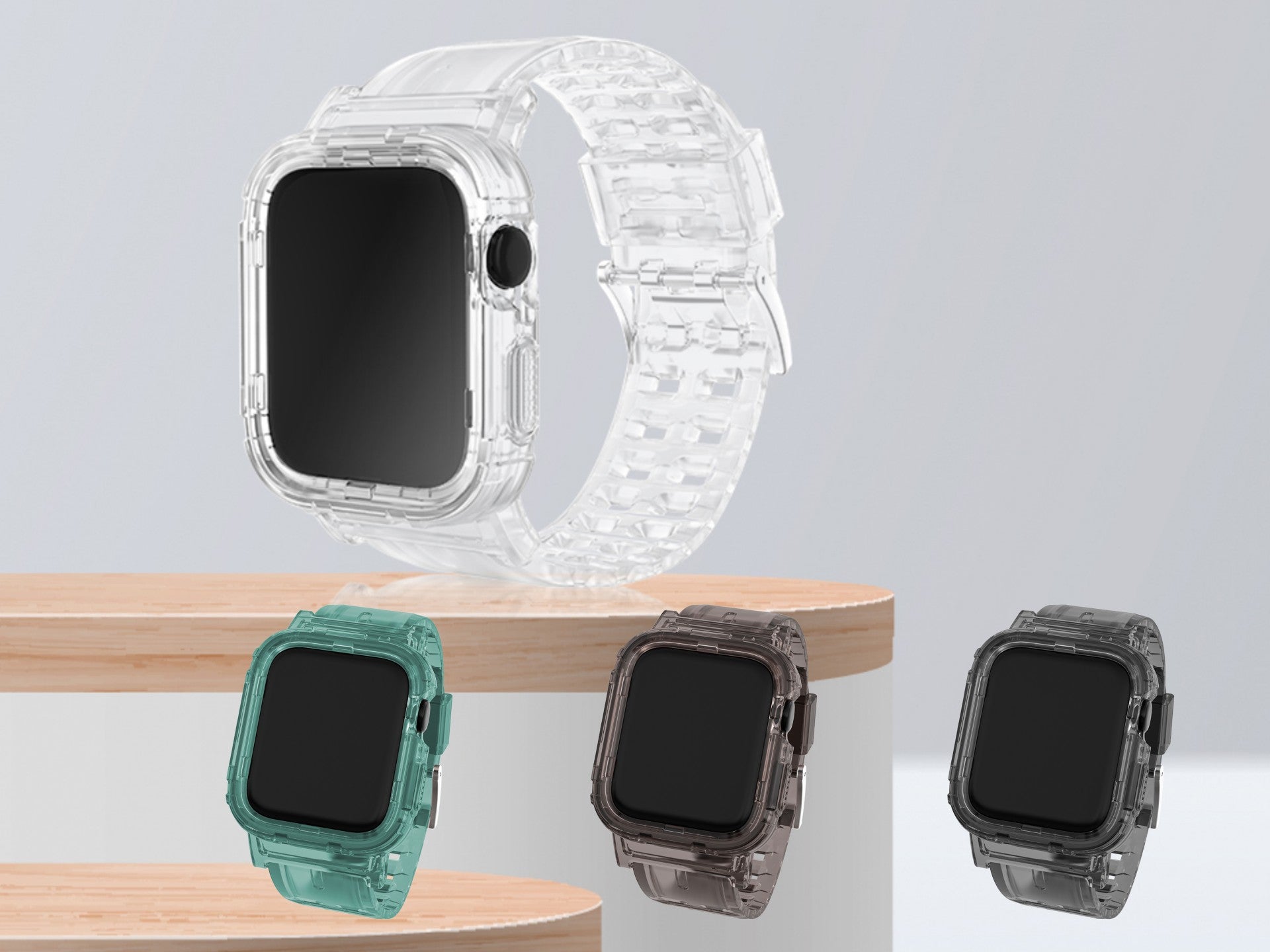 Pulseira de silicone para relógio Techancy, KC2111, compatível com Apple Watch 42-44 mm, cor transparente