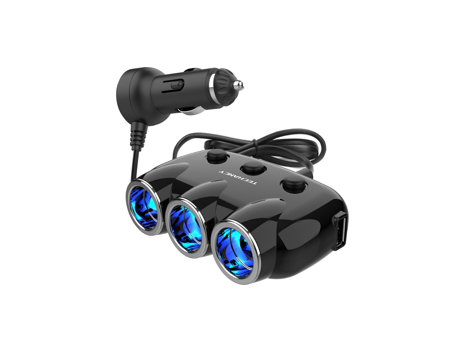 Techancy Carregador De Automóvel 3 Em 1 Preto TC6413, Entrada 12-24v, Saída 10-12a 120w, Parceiro Elétrico Para Automóvel