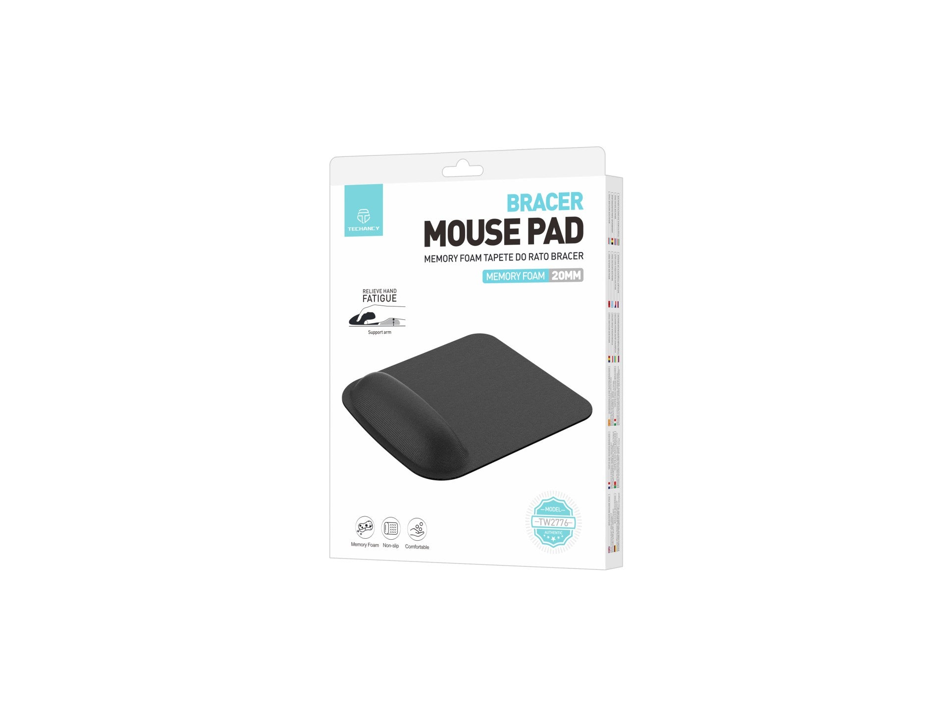 Techancy Tapete de Rato Preto TW2776, espuma de memória 20mm, apoio ergonômico para pulso, conforto e alívio de fadiga