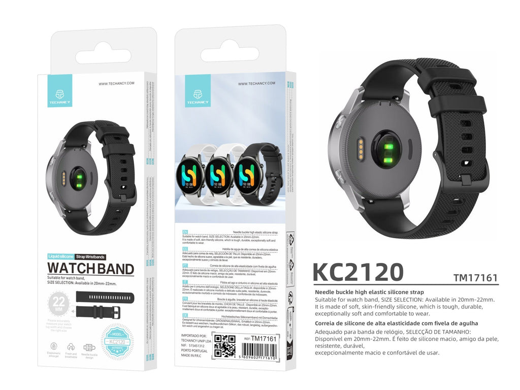 Techancy Pulseira De Relógio Inteligente Preta De 22mm KC2120, Compatível Com Samsung Galaxy Watch/Huawei Watch