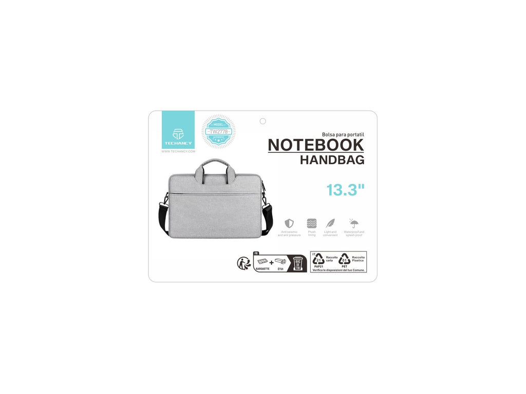 Mala para computador portátil Techancy TW2778, cinzenta, 13,3 polegadas, alça ajustável