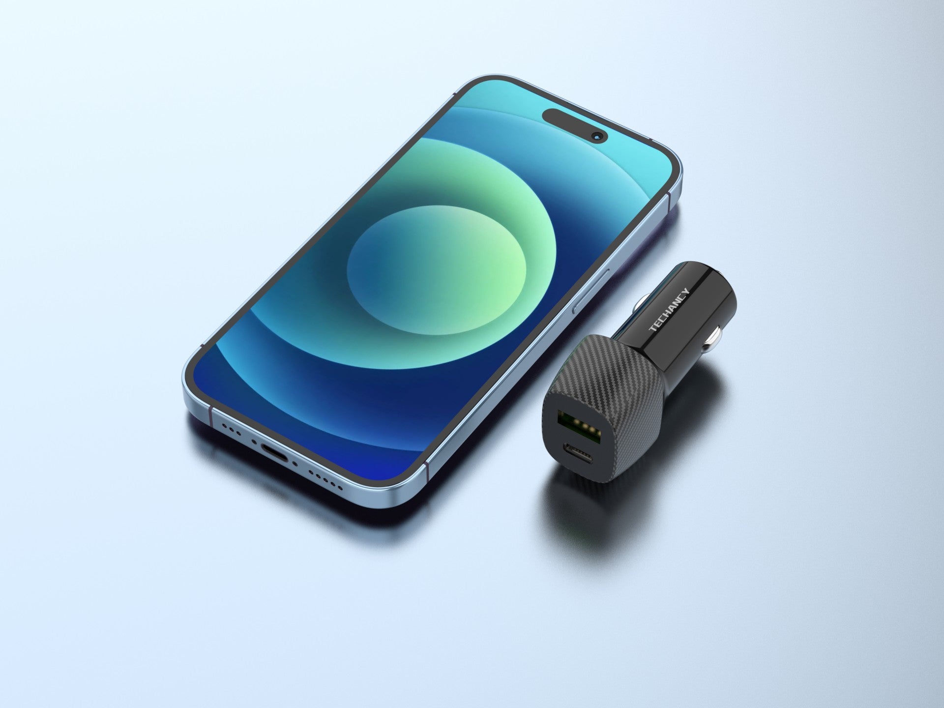 Techancy Carregador Deautomóvel48w  TC6432, Carregamento Rápido Pd3.0 De Porta Dupla Usb-A+Usb-C, Preto